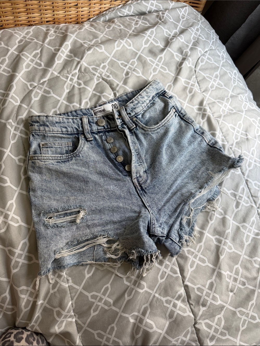 Urban Planet Light Blue Distressed High-Rise Jean Shorts